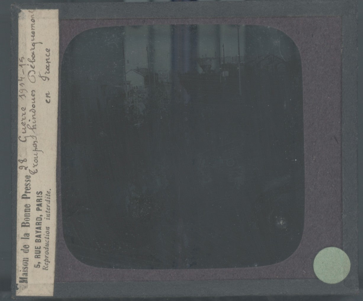 Débarquement Indoues guerre, photo plaque verre, noir & blanc, positif 8,5x10 cm