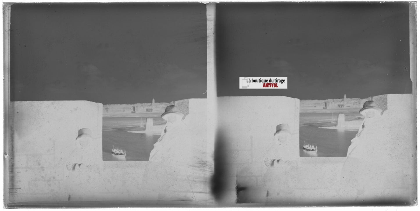 Les remparts Saint-Malo, Bretagne, plaque stéréo ancienne verre, négatif 9x18 cm