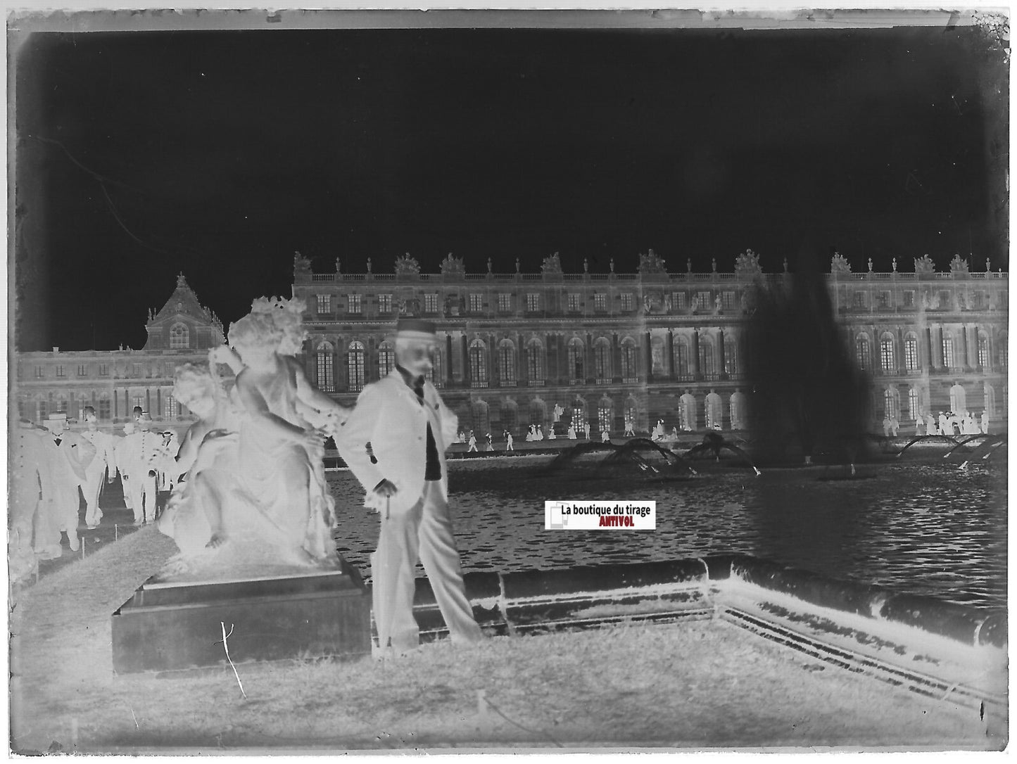 Château Versailles, Plaque verre photo ancienne, négatif noir & blanc 9x12 cm