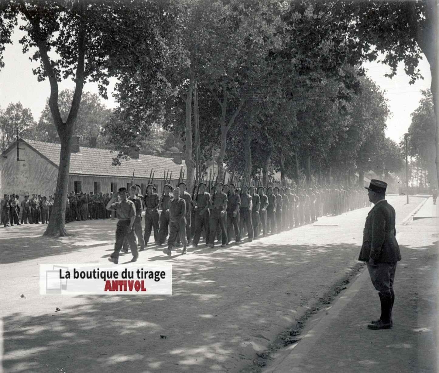 Camp du Ruchard, militaires, plaque verre, photo ancienne, négatif N&B 6x13 cm