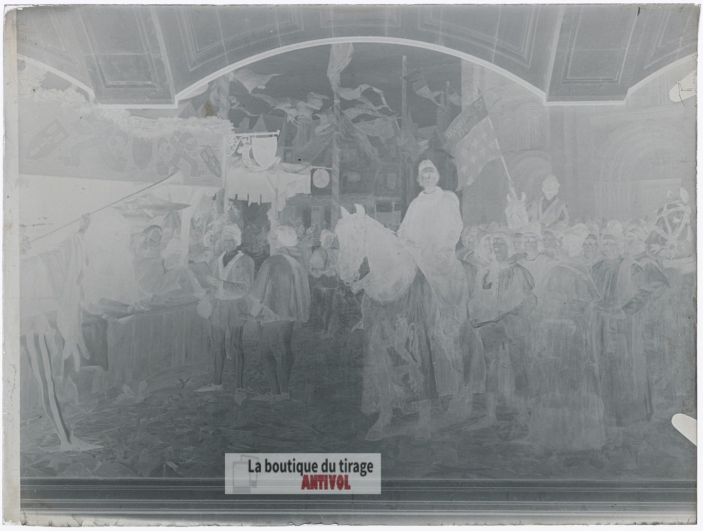 Fresque de la Sorbonne, Paris, plaque verre, photo ancienne, négatif 9x12 cm