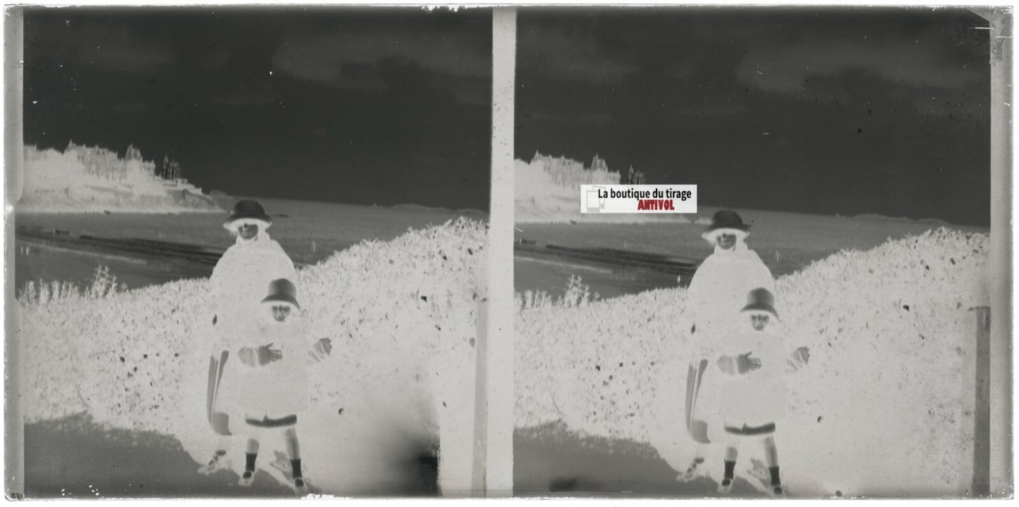 Dinard, Bretagne, mer, stéréoscopie, photo plaque verre, négatif 9x18 cm