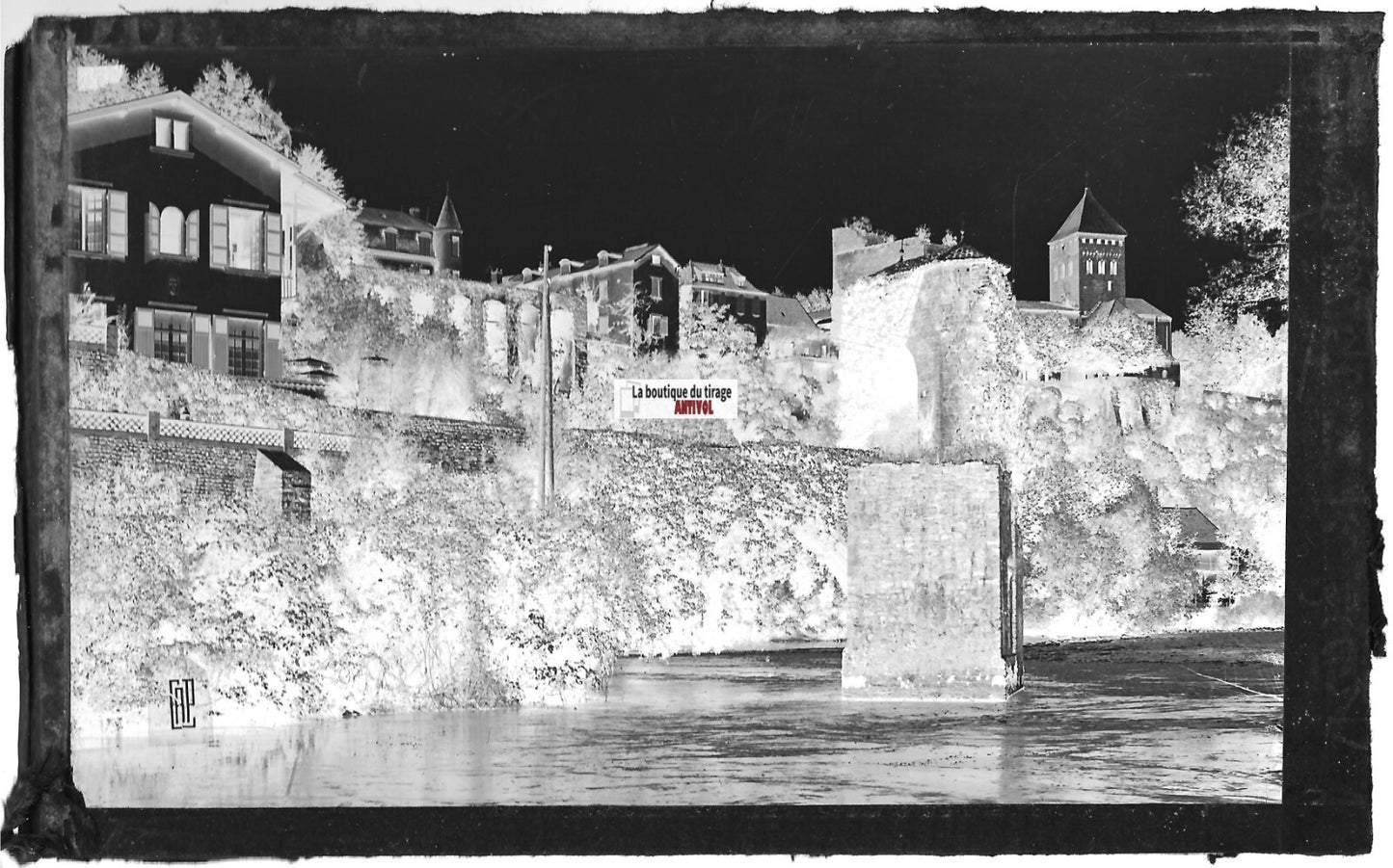 Plaque verre photo ancienne, négatif noir & blanc 9x14 cm, Sauveterre-de-Béarn