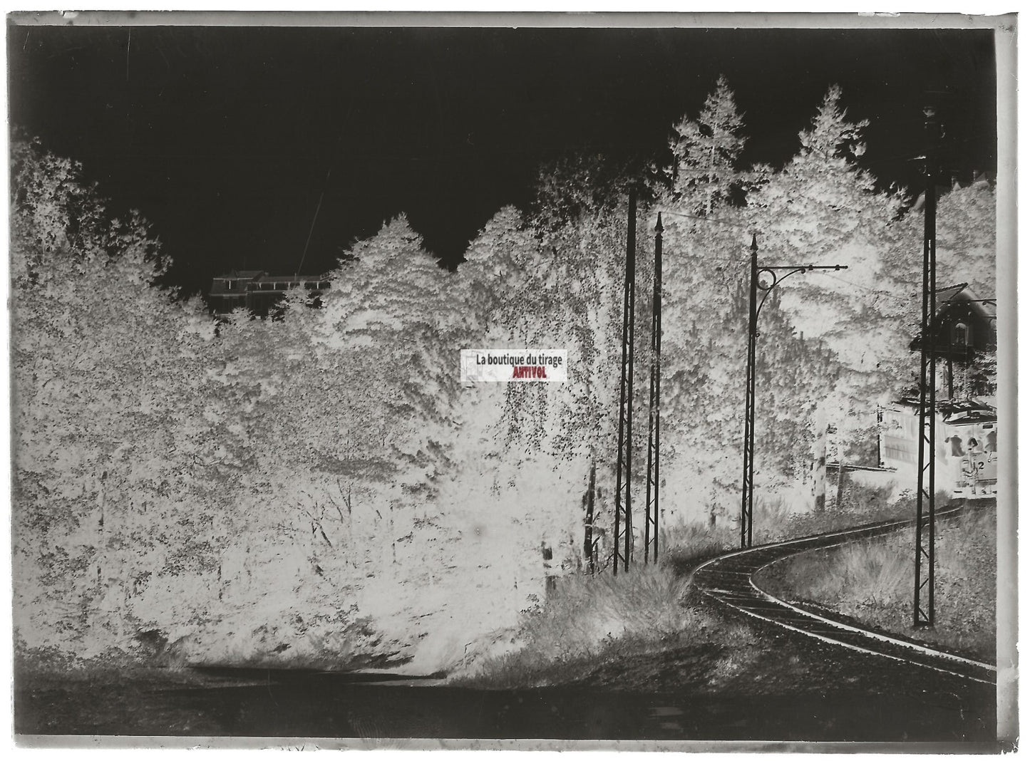 Plaque verre photo ancienne négatif noir et blanc 13x18 cm Trois-Epis tramway