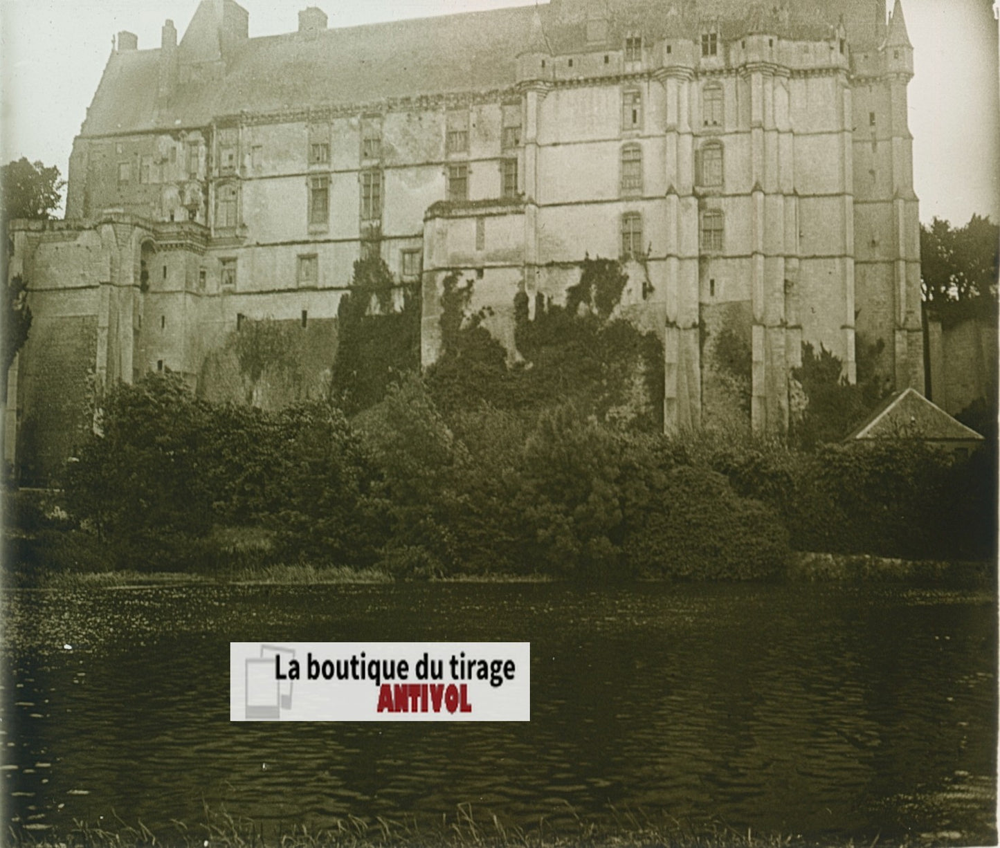 Château de Châteaudun, plaque verre, photo stéréoscopie, noir & blanc 6x13 cm