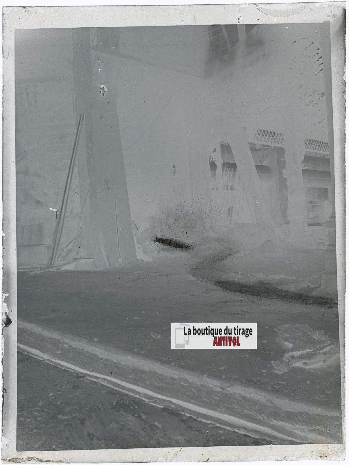 Usine, industrie, photo ancienne plaque verre, négatif noir & blanc, 9x12 cm