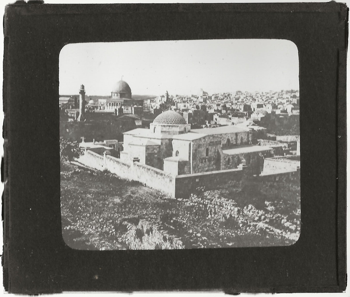 Eglise, mosquée, Jérusalem, photo ancienne, plaque de verre, positif 8,5x10 cm
