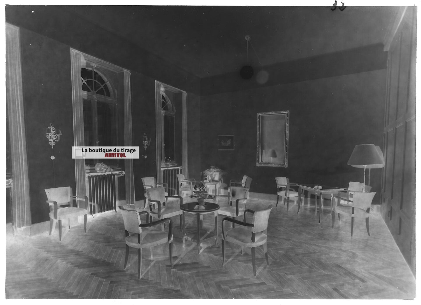 Plaque verre photo ancienne négatif noir et blanc 13x18 cm salon ancien