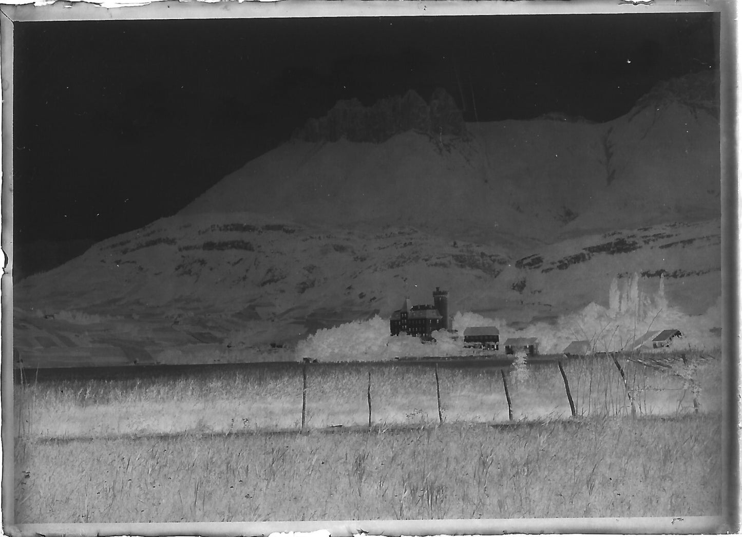 Plaque verre photo ancienne négatif 6x9 cm château paysage, Duingt