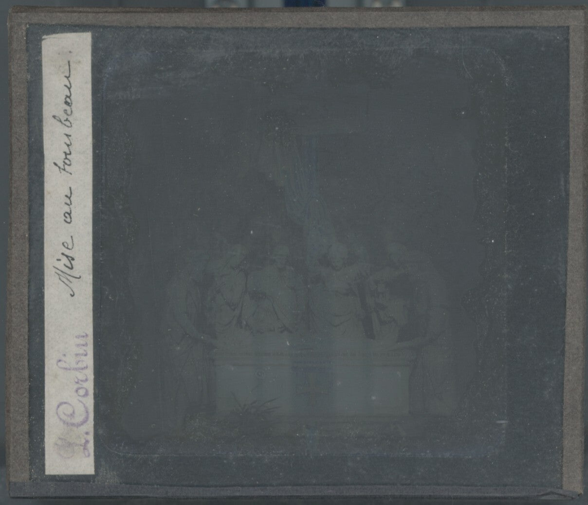 Mise au tombeau Christ, photo plaque verre, noir & blanc, positif 8,5x10 cm
