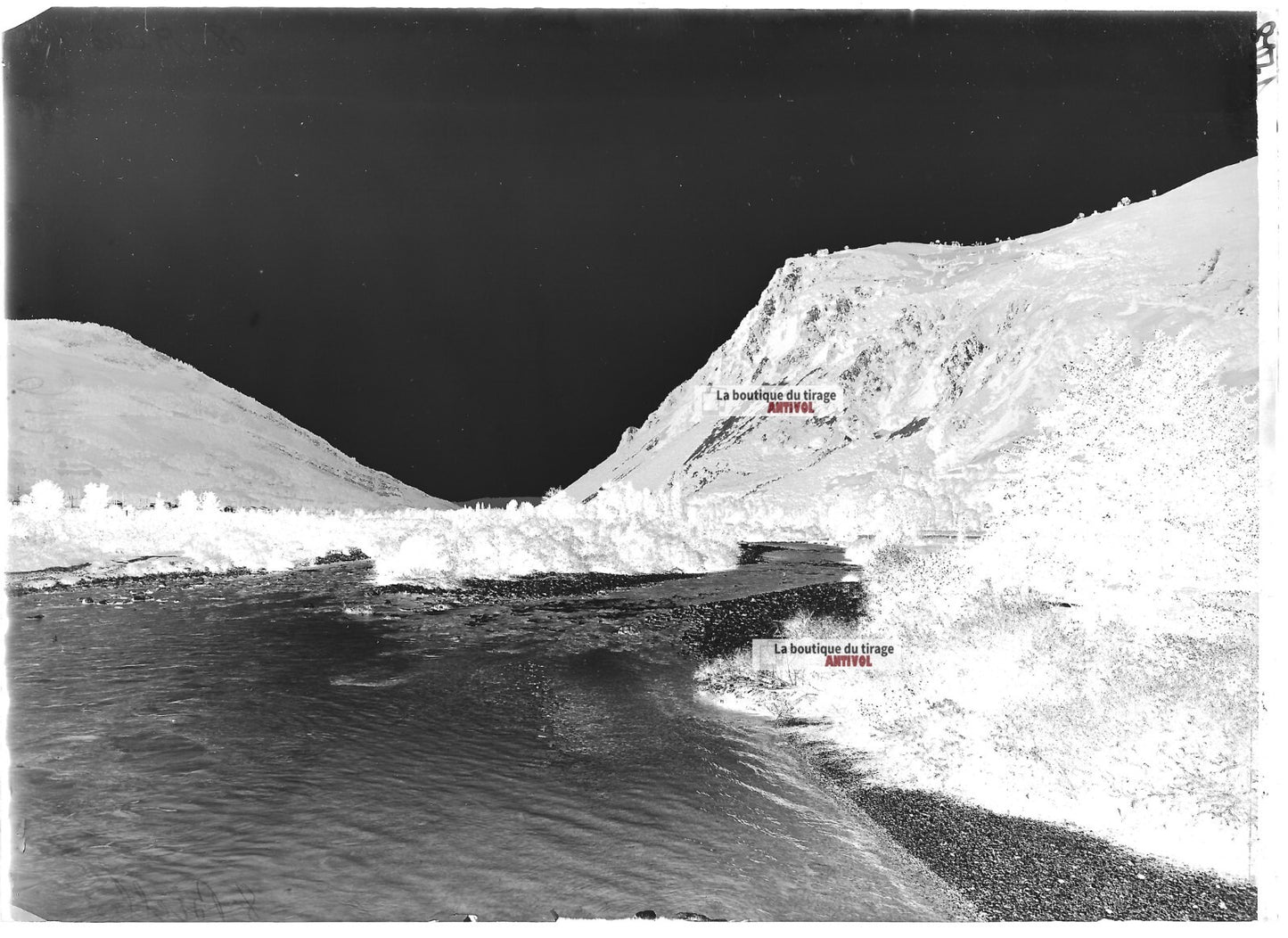 Plaque verre photo ancienne négatif noir et blanc 13x18 cm Bielle paysage