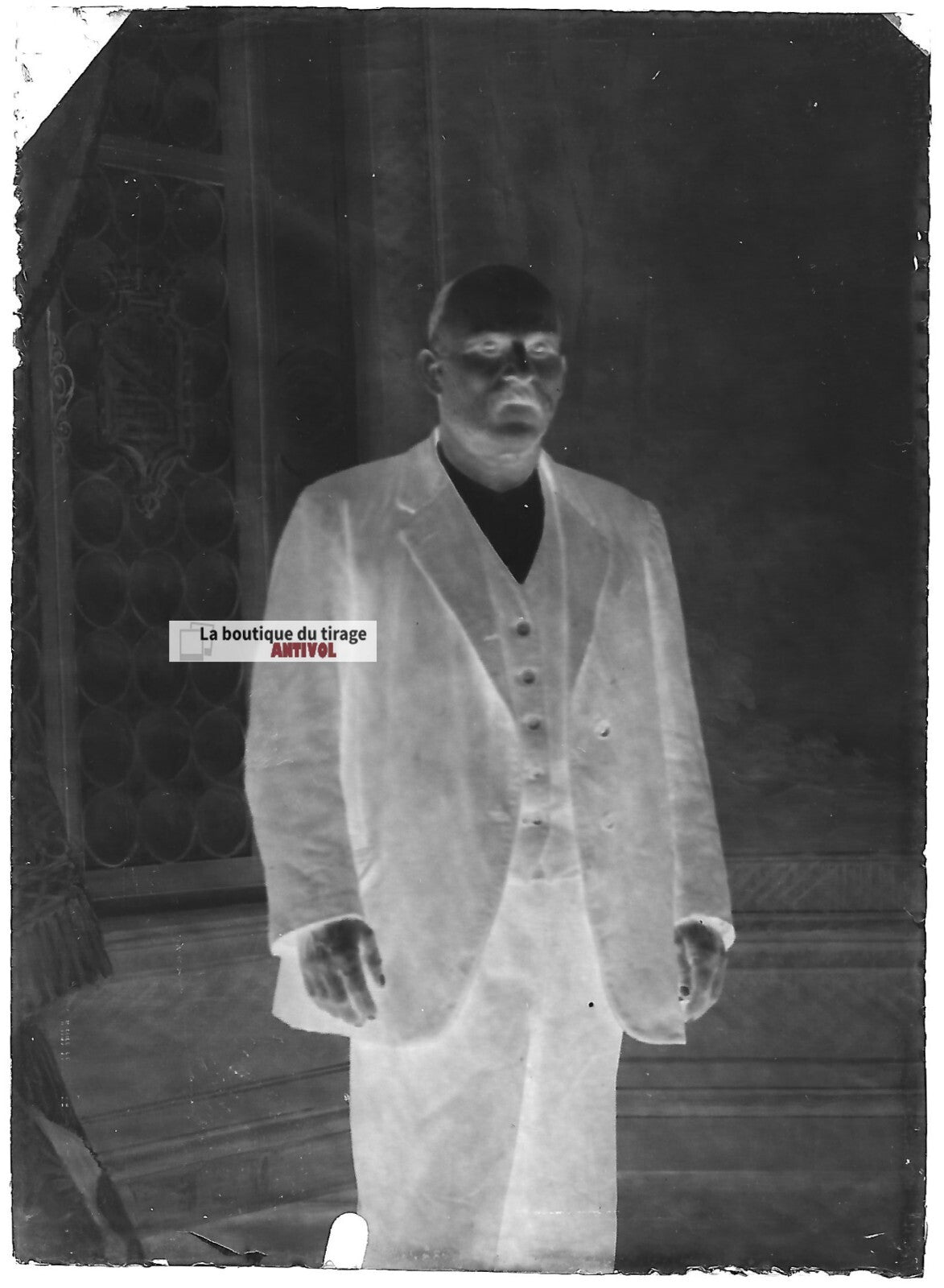 Plaque verre photo ancienne négatif noir et blanc 6x9 cm homme monsieur vintage