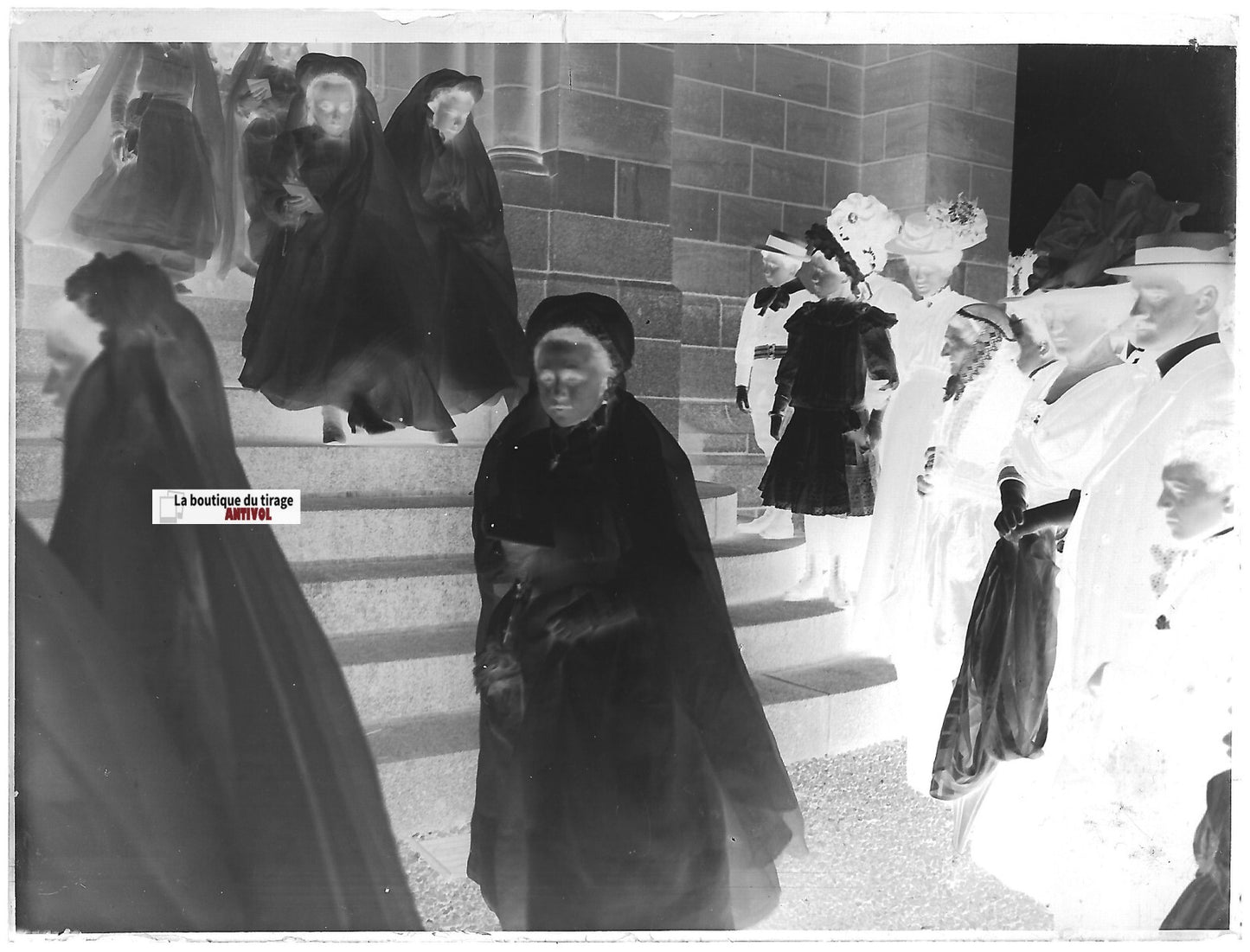 Rennes, Communion, Plaque verre photo ancienne, négatif noir & blanc 9x12 cm