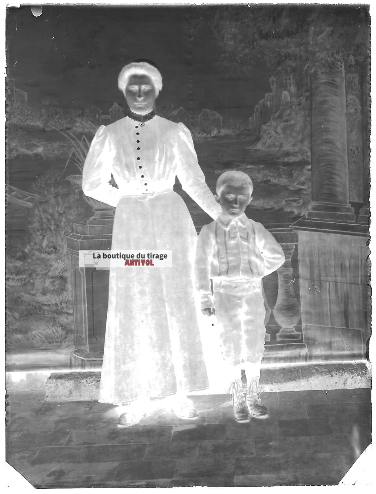 Plaque verre photo ancienne négatif noir et blanc 9x12 cm personnages vintage