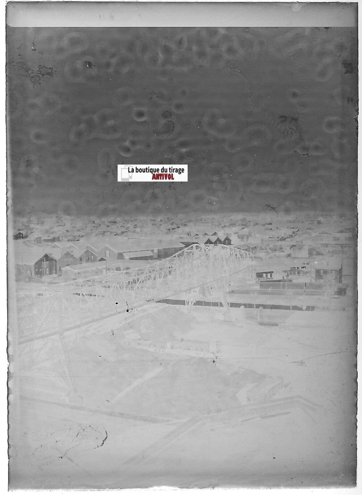 Usine, industrie, Plaque verre photo ancienne, négatif noir & blanc 6x9 cm