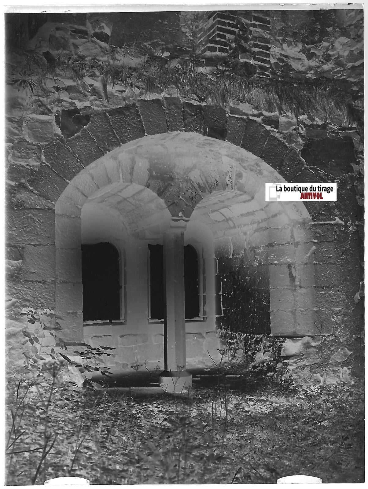 Kintzheim, fenêtres géminées, Plaque verre photo, négatif noir & blanc 9x12 cm