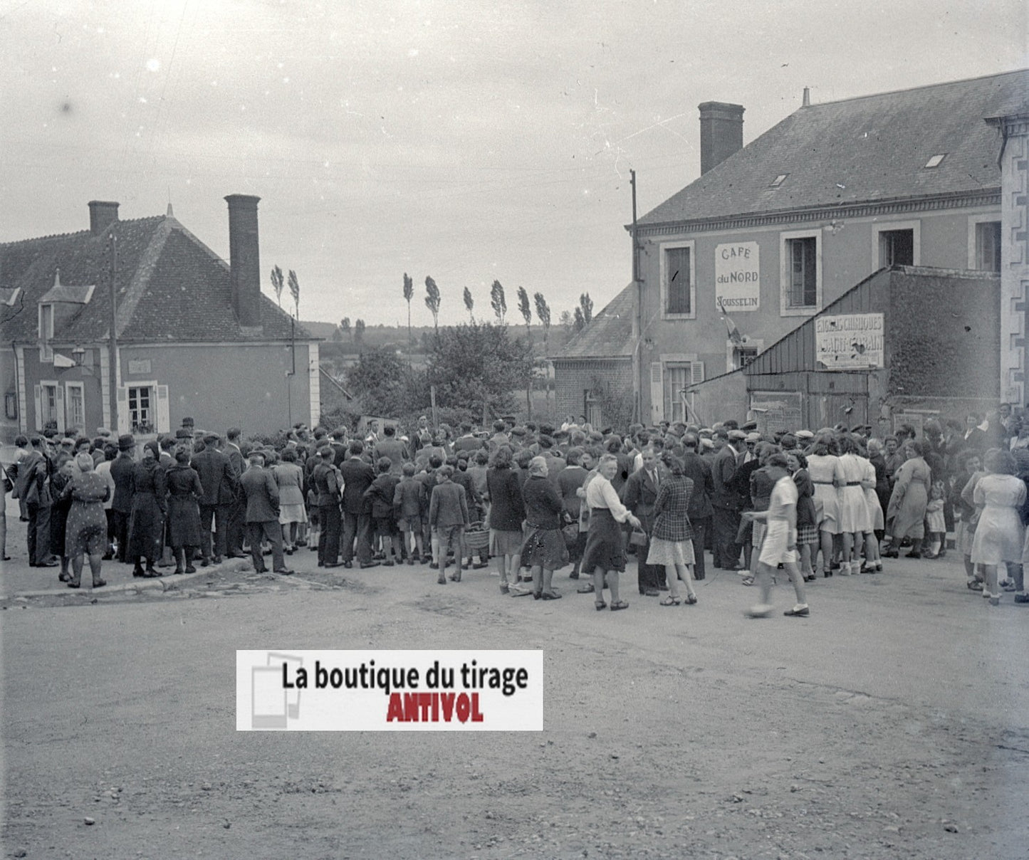 Fête de village, France, plaque verre, photo ancienne, négatif N&B 6x13 cm
