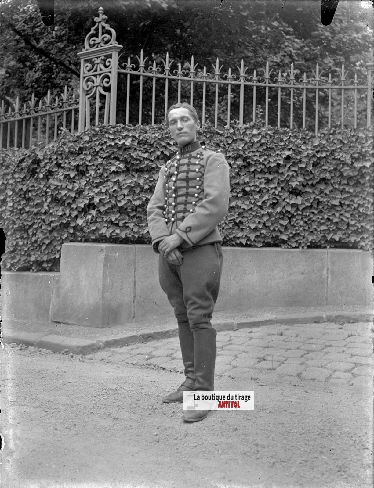 Soldat du 10ᵉ régiment, plaque verre, photo ancienne, négatif N&B 9x12 cm