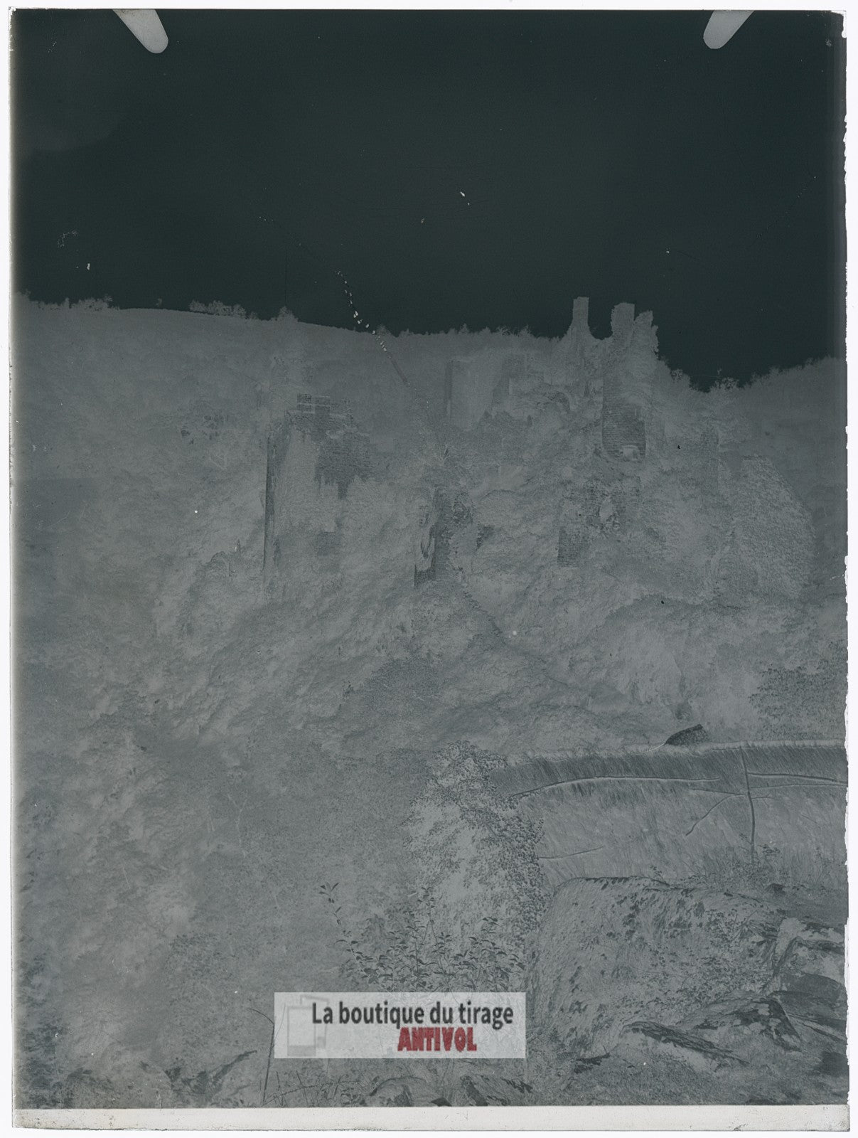 Les Tours de Merle, paysage, plaque verre, photo ancienne, négatif 9x12 cm