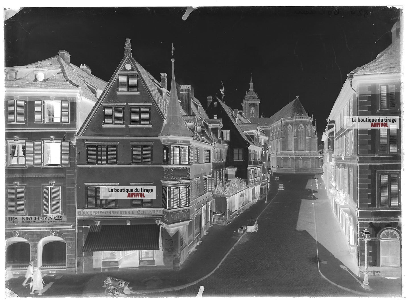Plaque verre photo ancienne négatif noir et blanc 13x18 cm Colmar rue