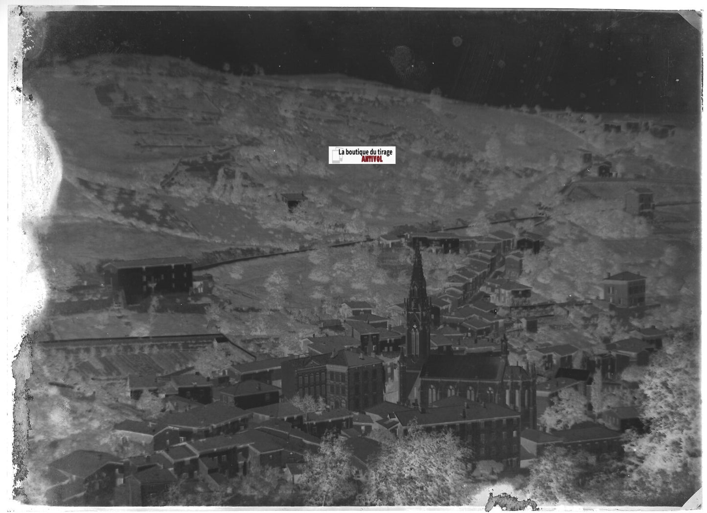 Valfleury, Loire, Plaque verre photo ancienne, négatif noir & blanc 13x18 cm