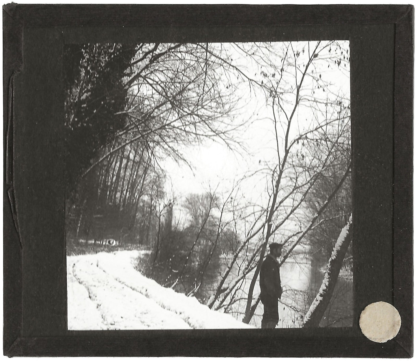 Hiver, Bords de l'Oise, photo ancienne plaque de verre, positif 8,5x10 cm