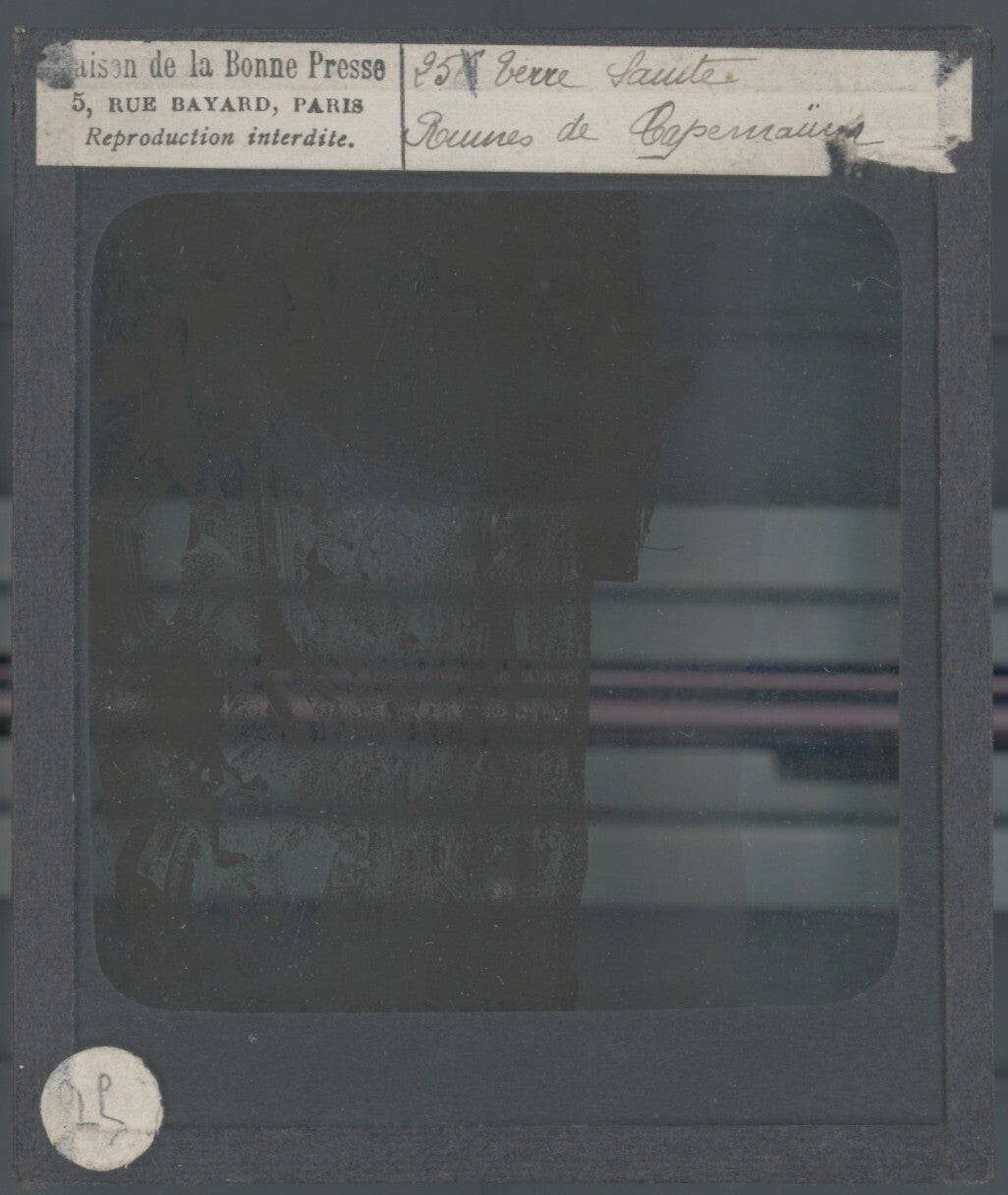 Ruines de Capharnaüm, Israël, photo ancienne plaque de verre, positif 8,5x10 cm