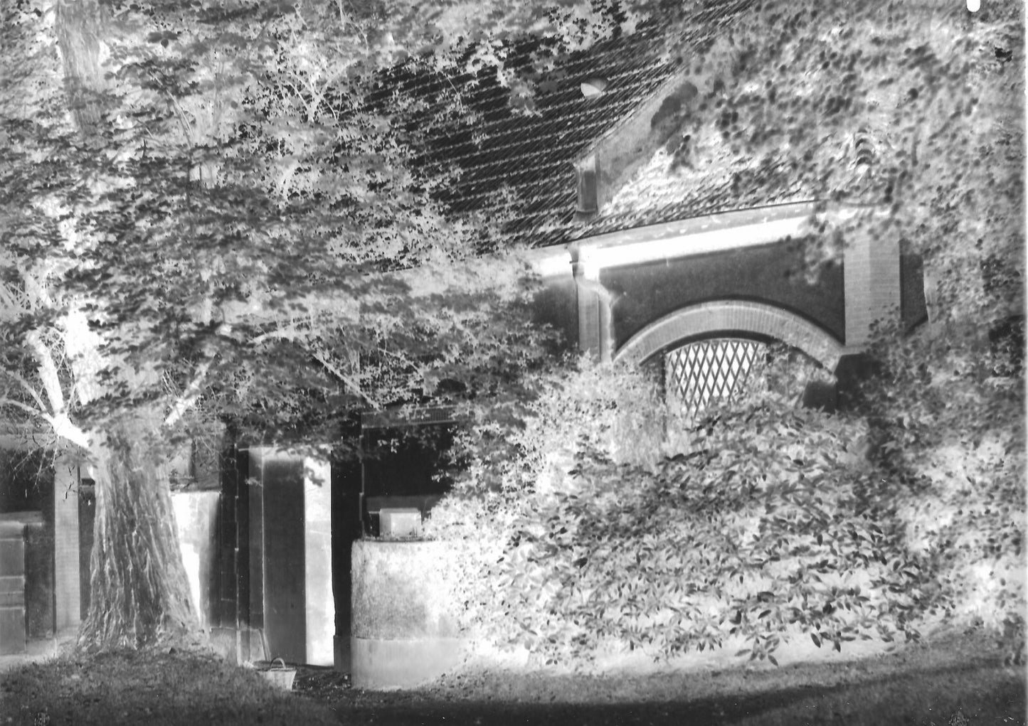 Plaque verre photo ancienne négatif 13x18 cm grange château vintage France