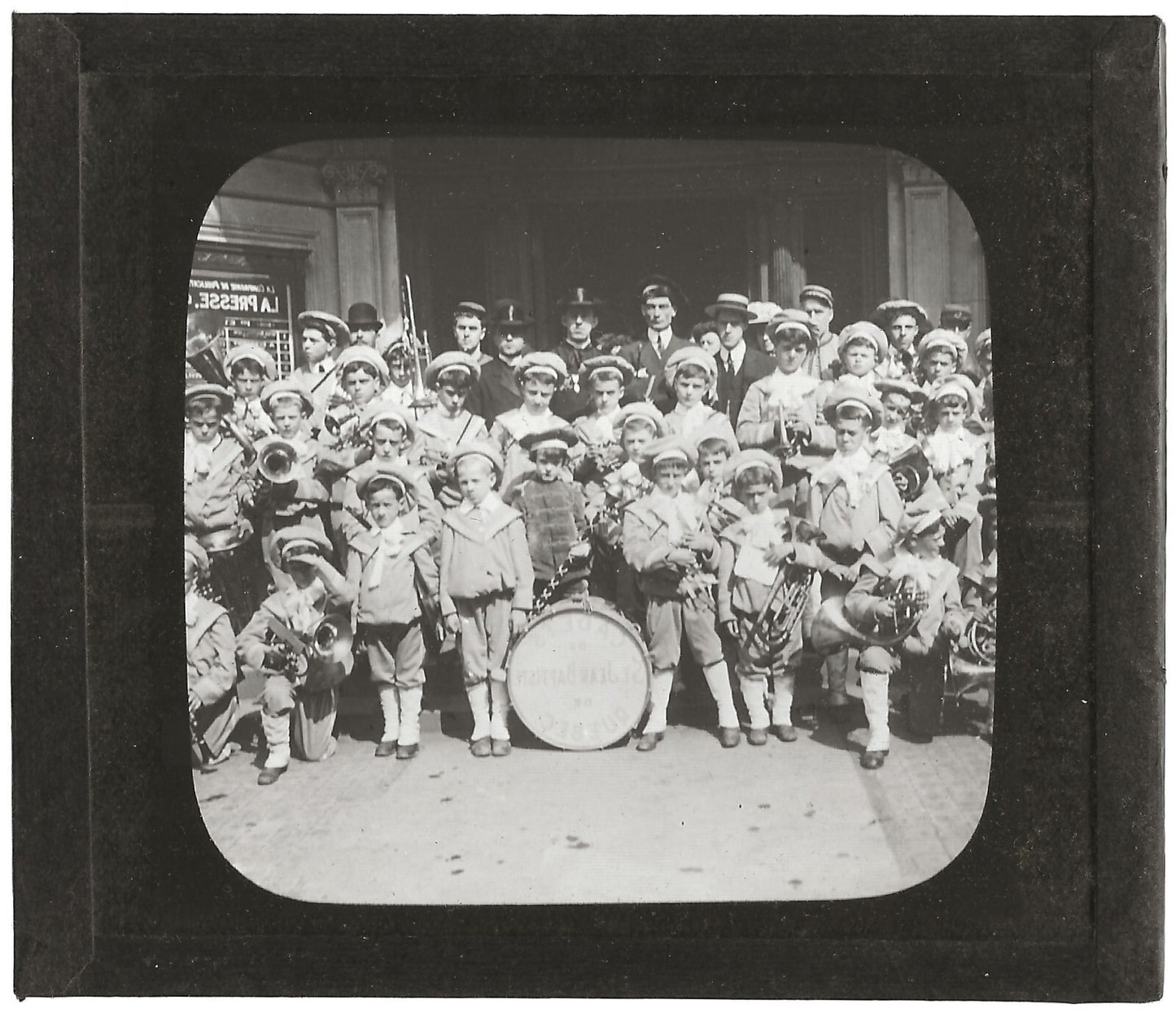 Groupe enfants musique, Montréal, photo plaque de verre, positif 8,5x10 cm