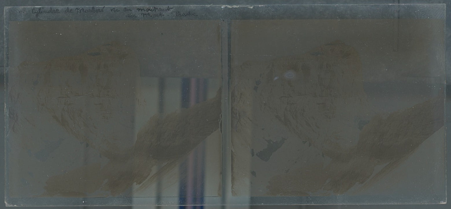 Cylindre de Marboré, plaque verre, photo ancienne stéréo, noir & blanc 6x13 cm