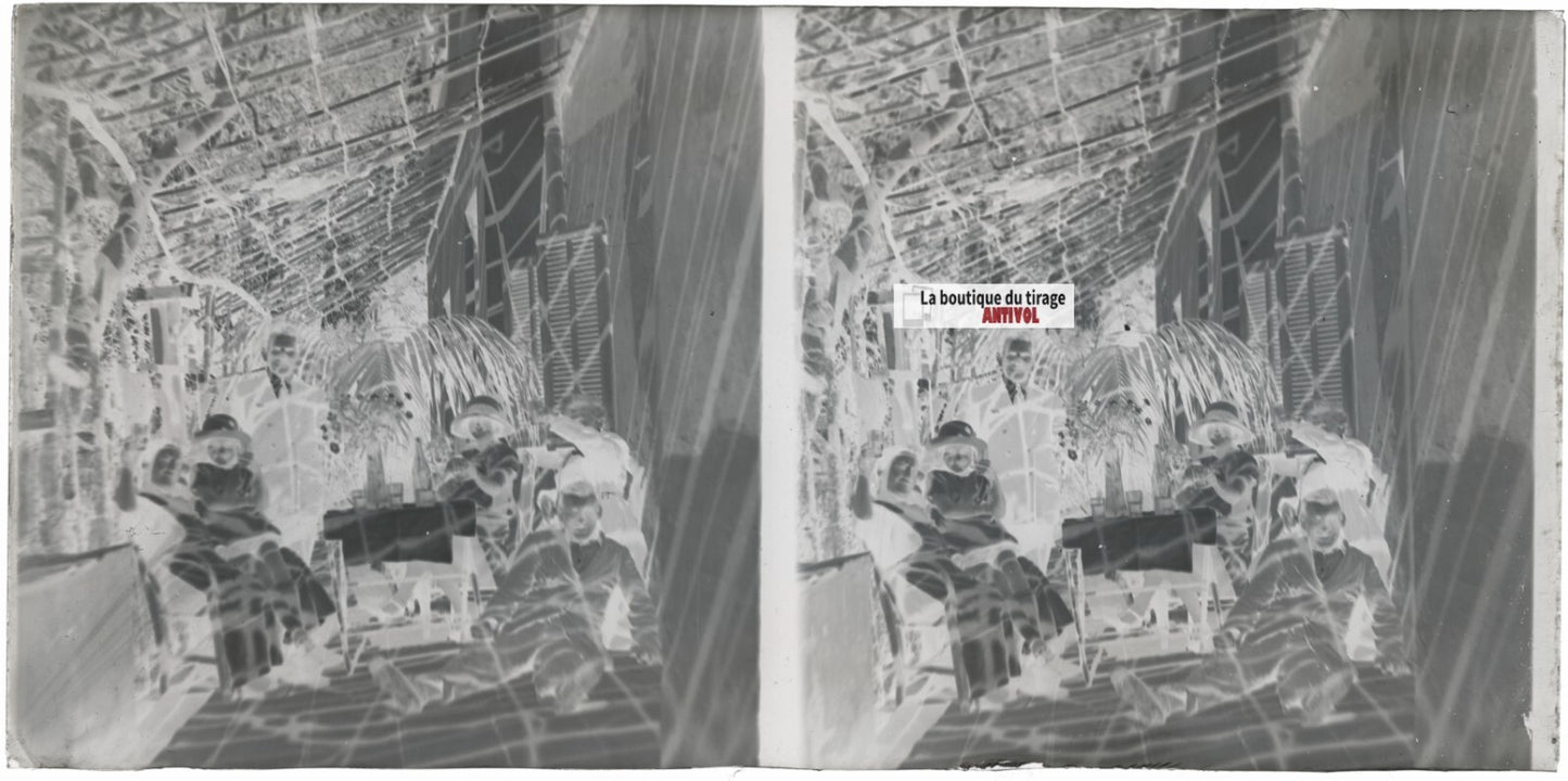 Normandie, famille maison, stéréoscopie plaque ancienne verre, négatif 9x18 cm