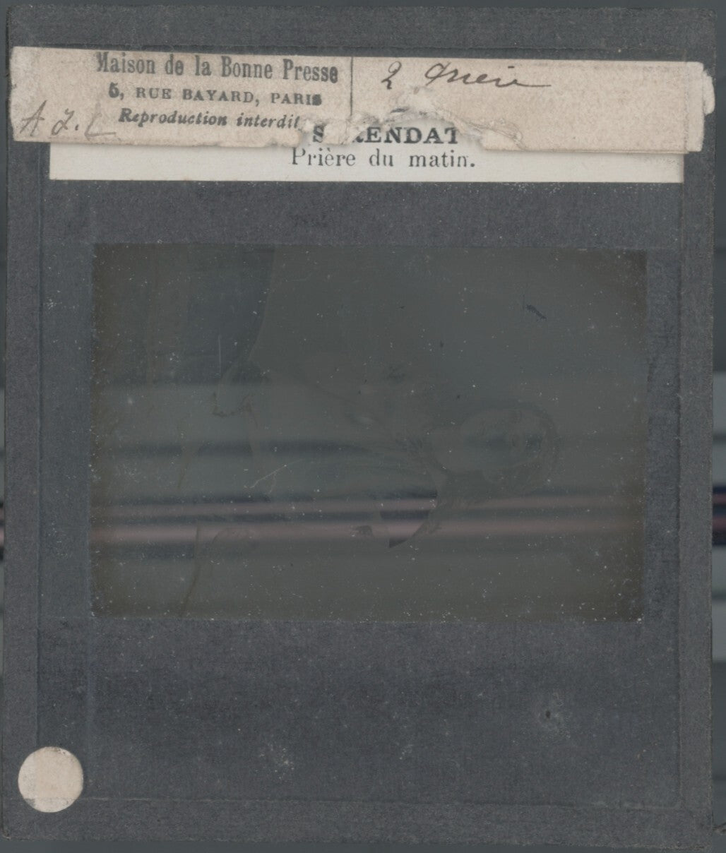 Scène religieuse, dessin, peinture, ancienne plaque de verre, positif 8,5x10 cm