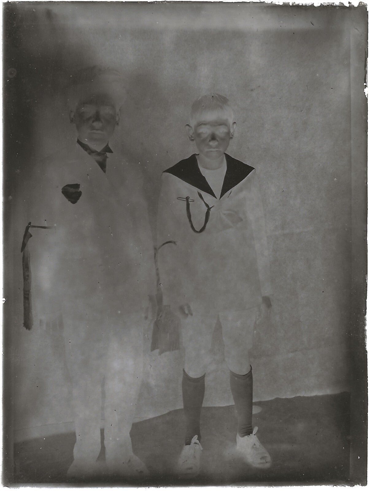 Plaque verre photo ancienne noir et blanc négatif 9x12 cm garçons glass plate
