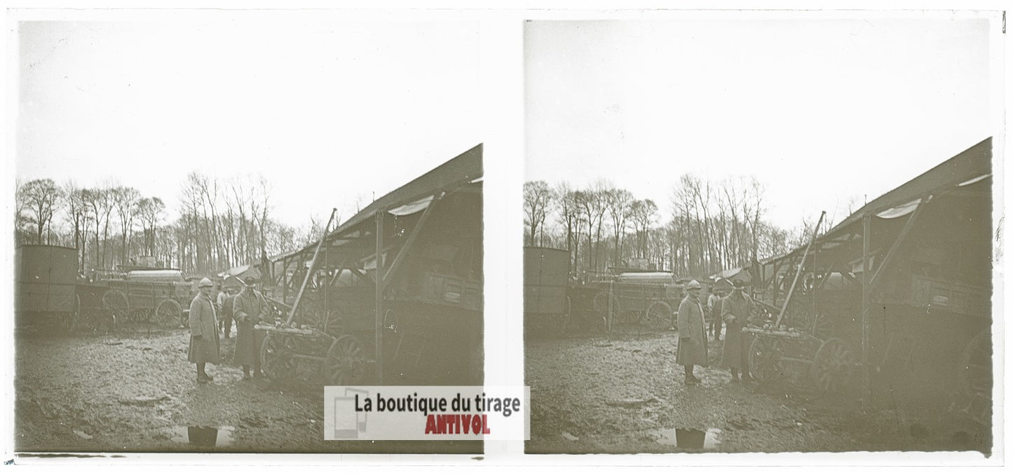 Militaires français, soldats WW1, plaque verre photo ancienne stéréo 6x13 cm