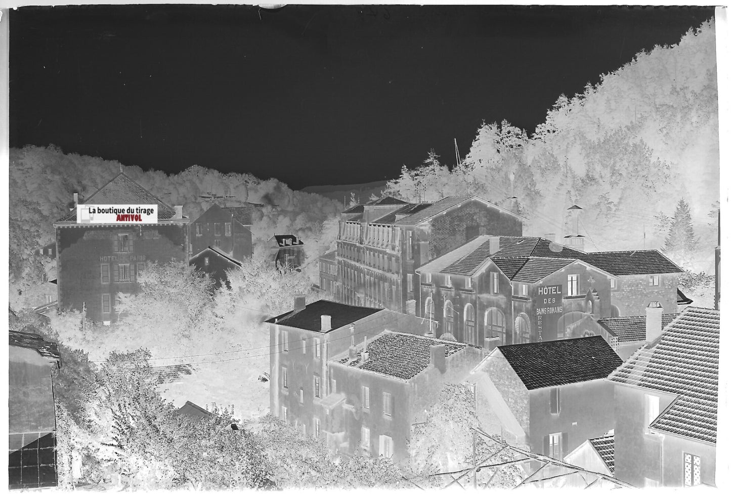 Saint-Nectaire, village, Plaque verre photo, négatif noir & blanc 10x15 cm