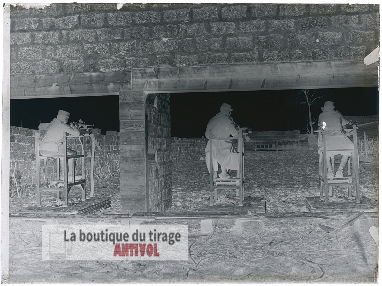 Exercice militaire, tir fusil, plaque verre, photo ancienne, négatif 9x12 cm