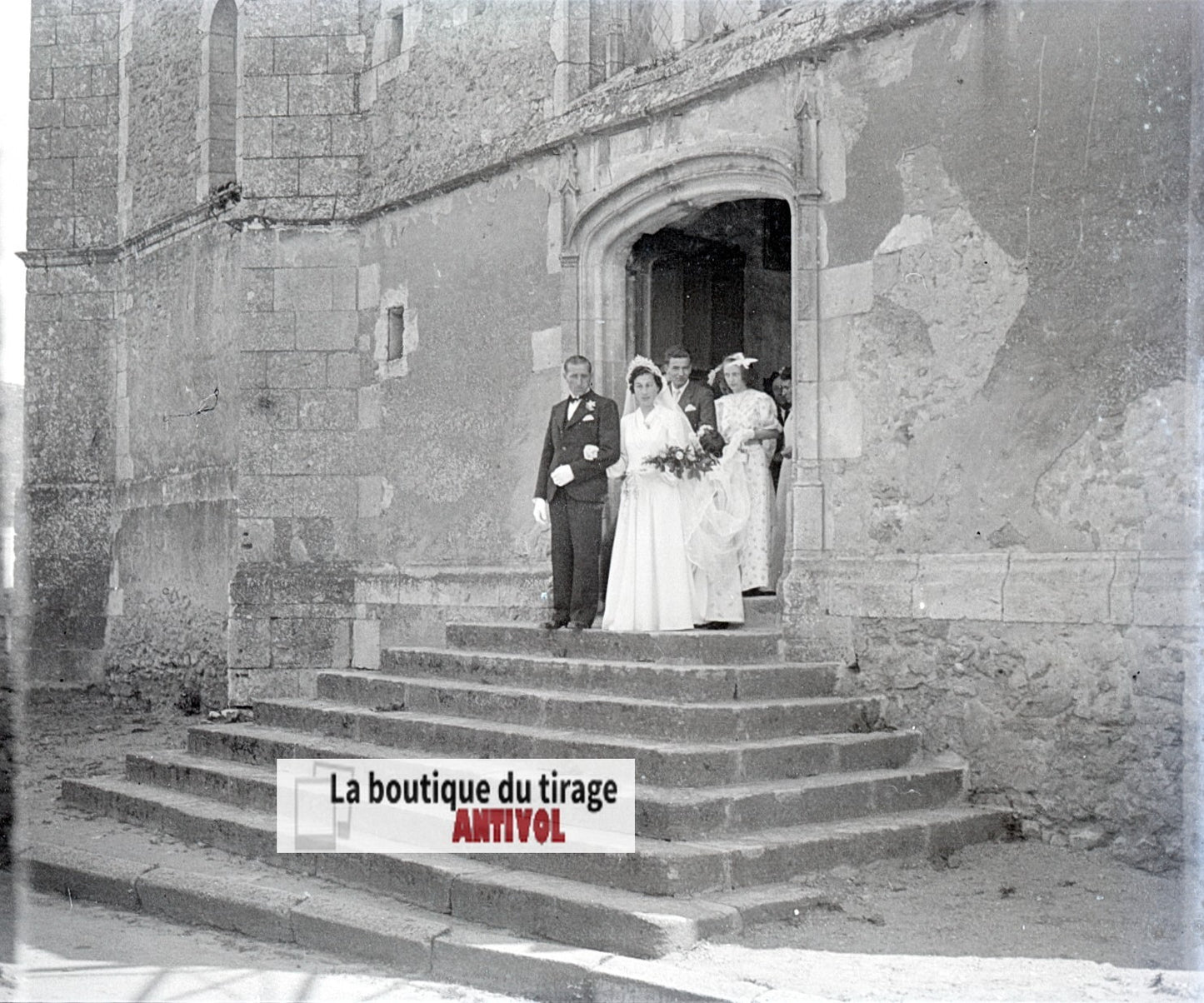 Mariage, village France, plaque verre, photo ancienne, négatif N&B 6x13 cm