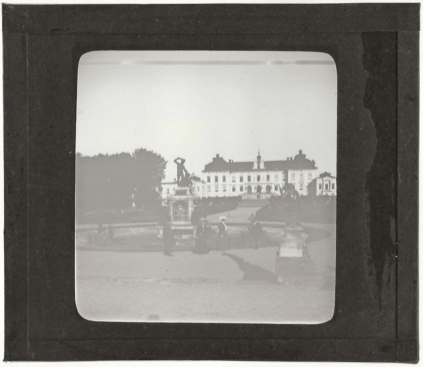 Château de Drottningholm, Suède, photo ancienne plaque verre, positif 8,5x10 cm