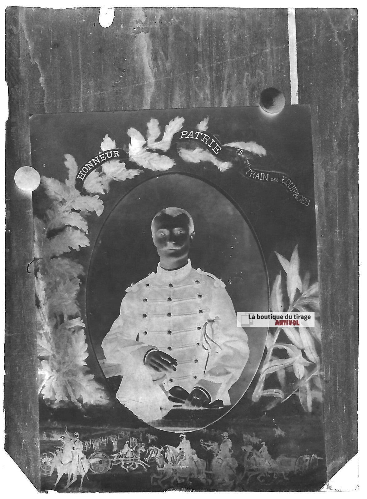 Plaque verre photo ancienne négatif noir et blanc 6x9 cm train équipages soldat