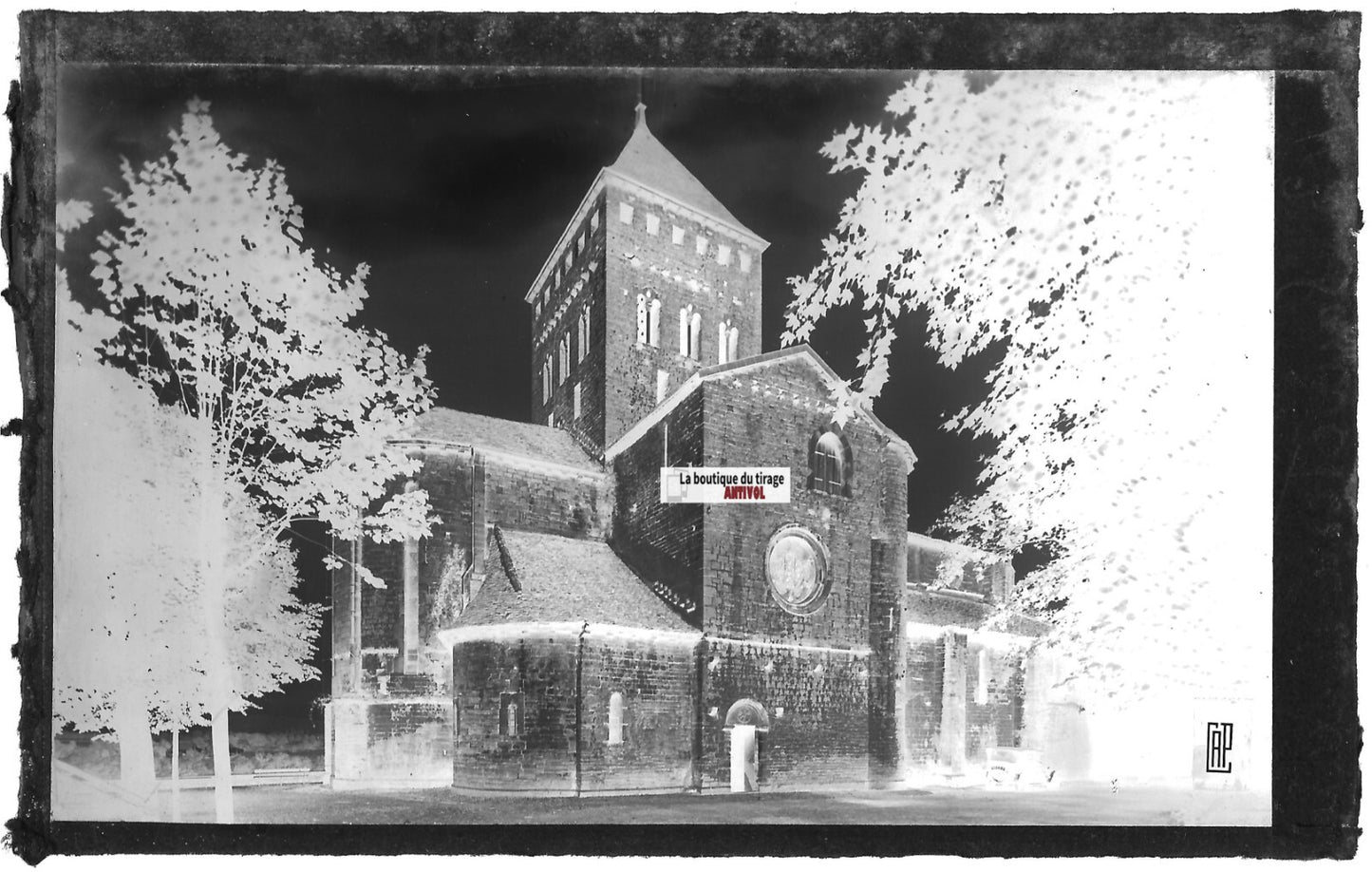 Plaque verre photo, négatif noir & blanc 9x14 cm, Sauveterre-de-Béarn, église