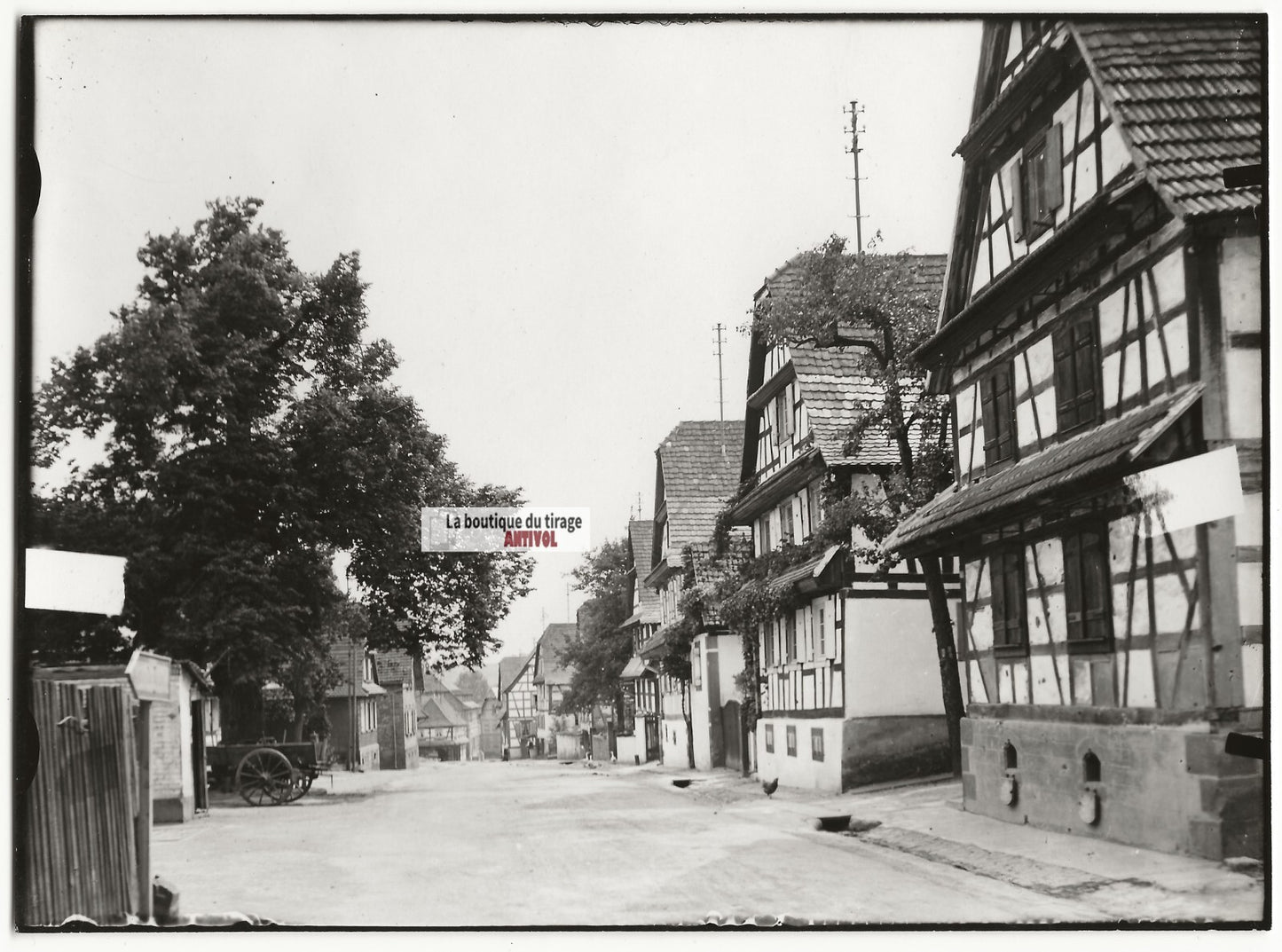 Plaque verre photo ancienne négatif noir et blanc 13x18 cm Hoffen village Alsace
