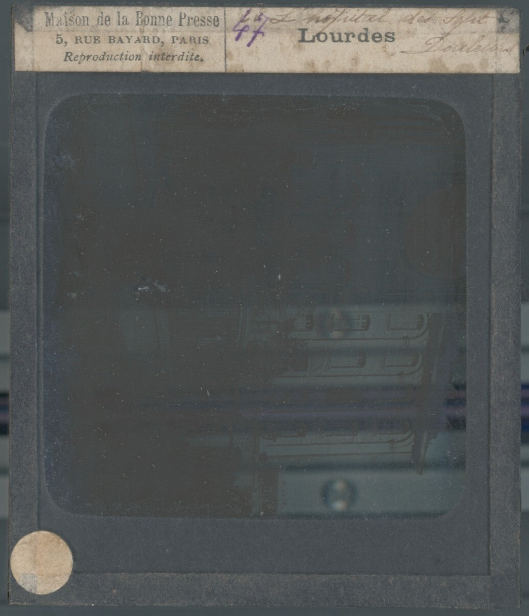 Hôpital, Lourdes, photo plaque verre, noir et blanc, positif 8,5x10 cm