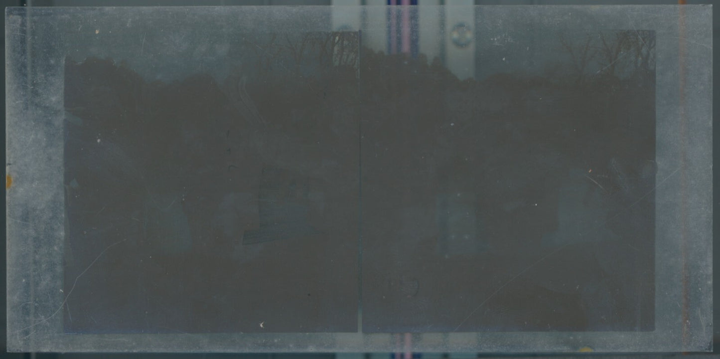 Scène de vie, Longchamp, Paris, plaque verre stéréoscopique, positif 8,5x17 cm