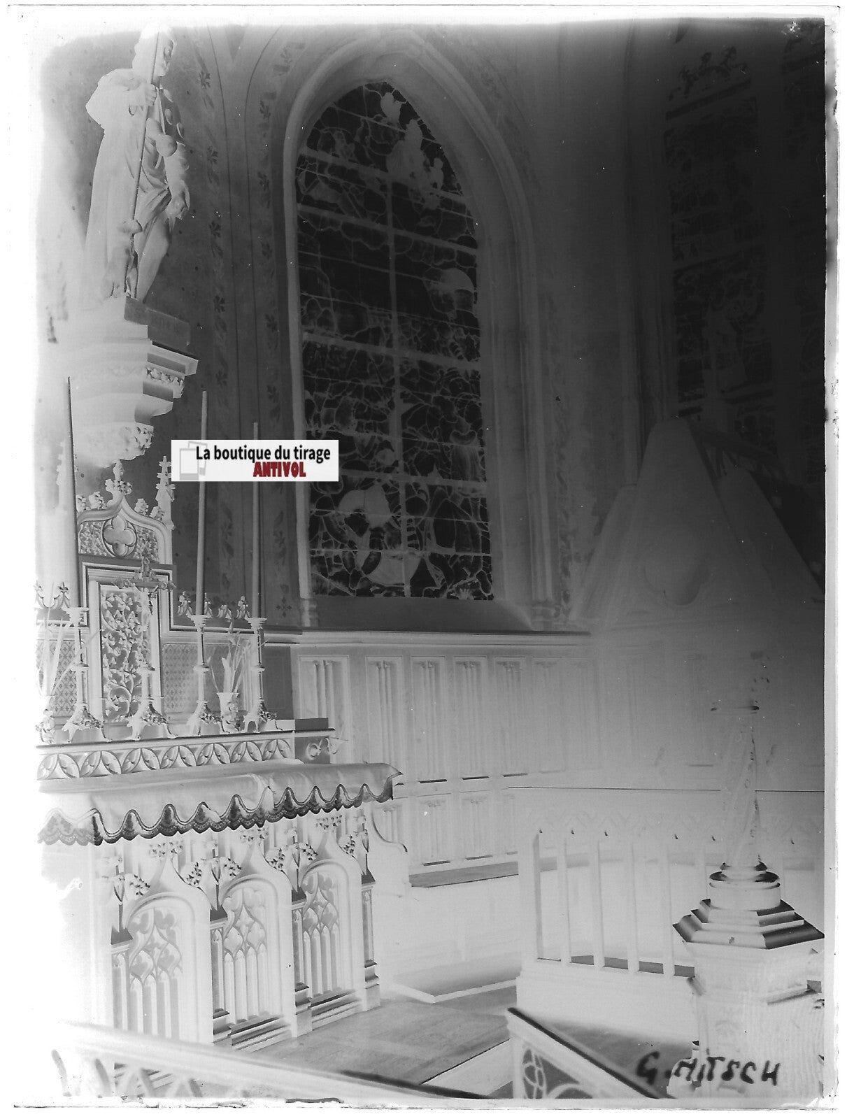 Église Saint-Ouen des Iffs, Plaque verre photo, négatif noir & blanc 9x12 cm
