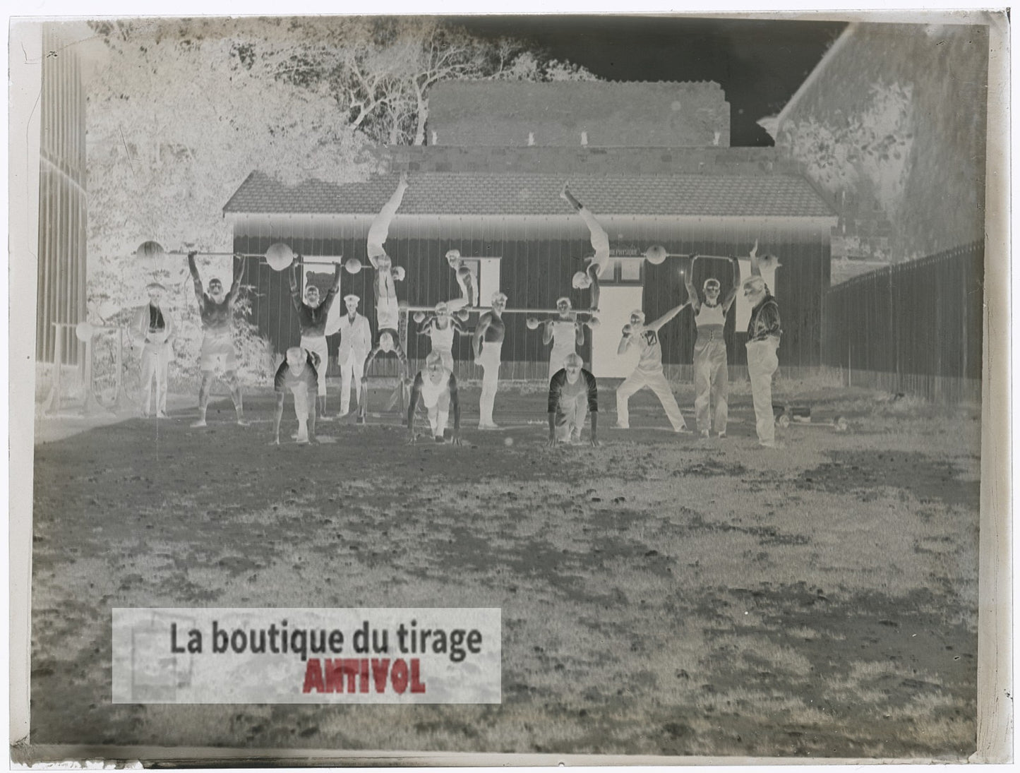 Exercices de force, Oran, Algérie, plaque verre, photo ancienne, négatif 9x12 cm