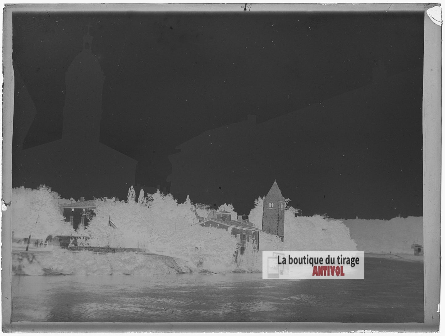 Île Barbe, Lyon, paysage, Saône,plaque verre photo ancienne, négatif 9x12 cm