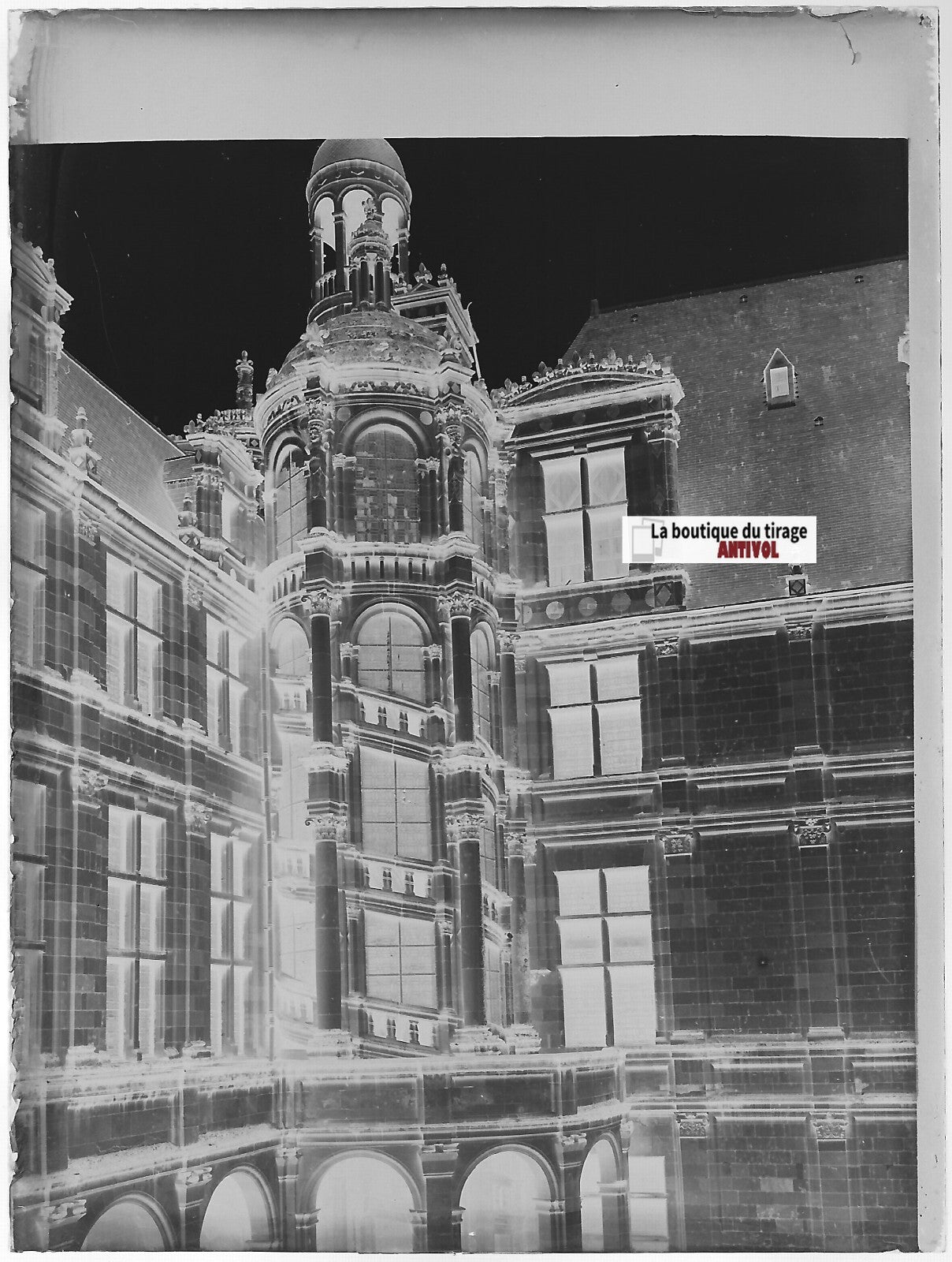 Château de Chambord, Plaque verre photo ancienne, négatif noir & blanc 9x12 cm