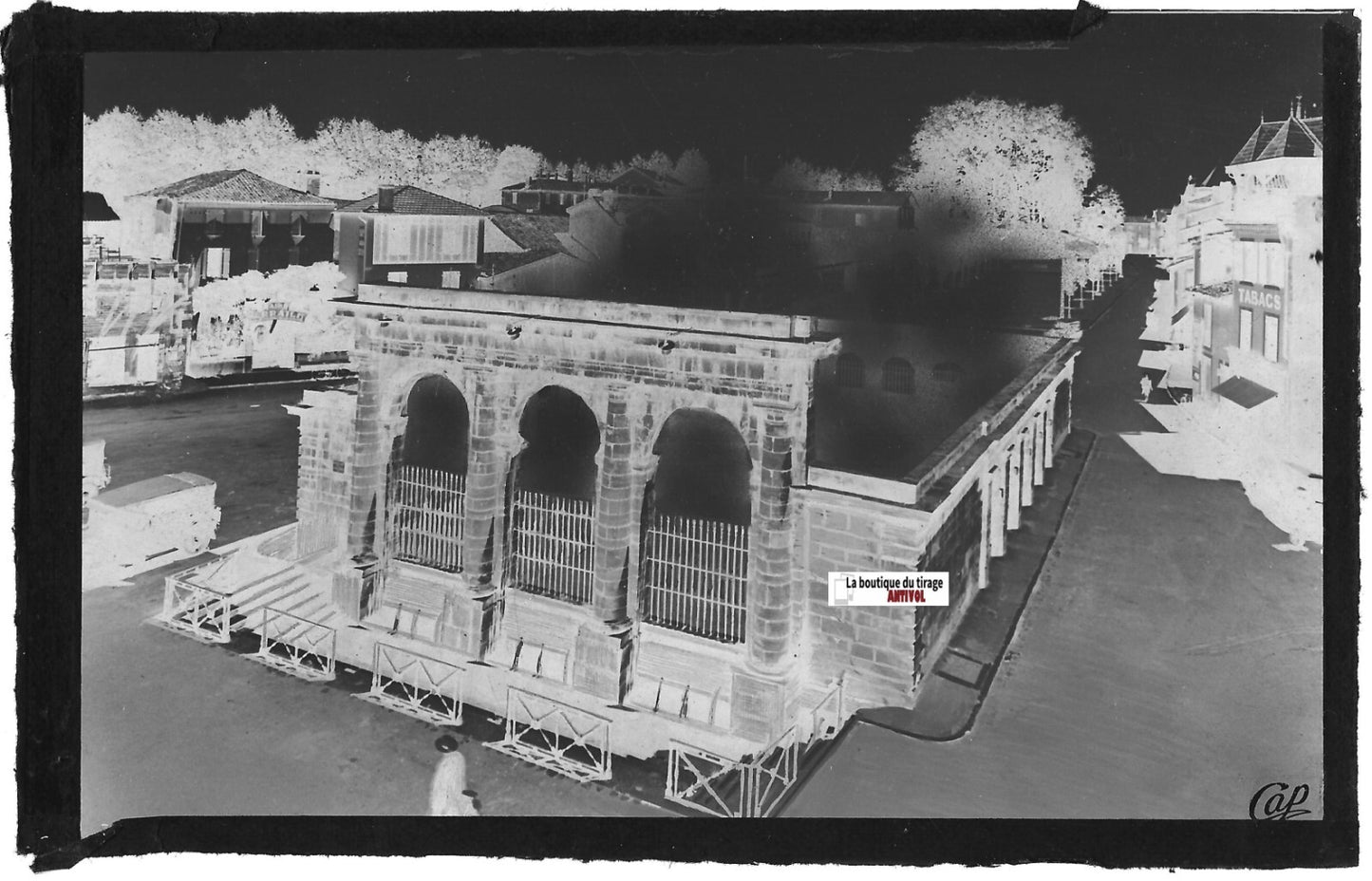 Plaque verre photo ancienne négatif noir & blanc 9x14 cm, Dax, fontaine chaude