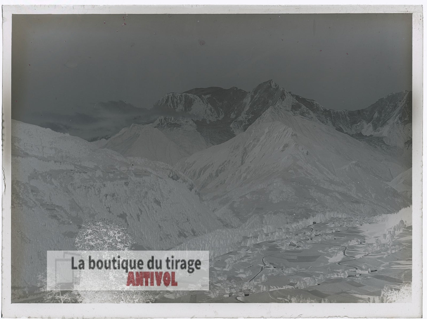 Mont-Blanc, vallée de l’Arve, plaque verre, photo ancienne, négatif 9x12 cm