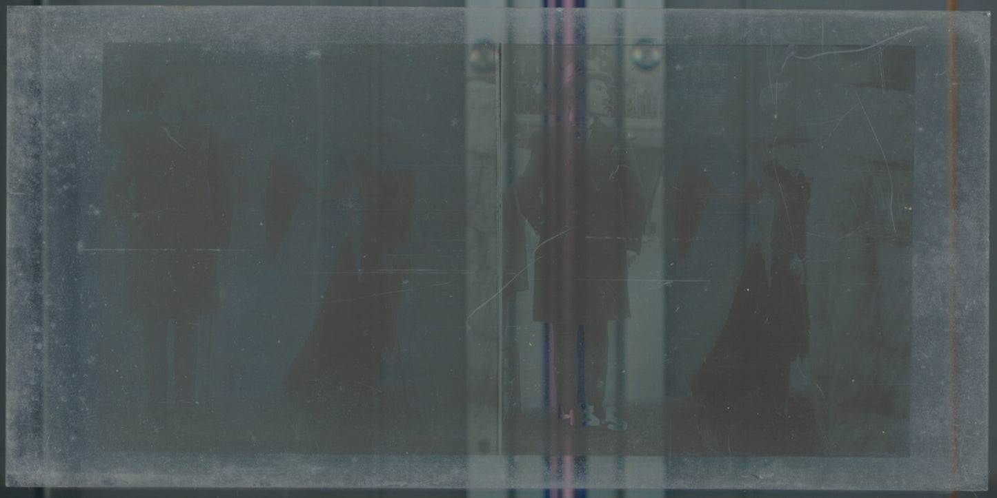 Scène de vie, Longchamp, Paris, plaque verre stéréoscopique, positif 8,5x17 cm